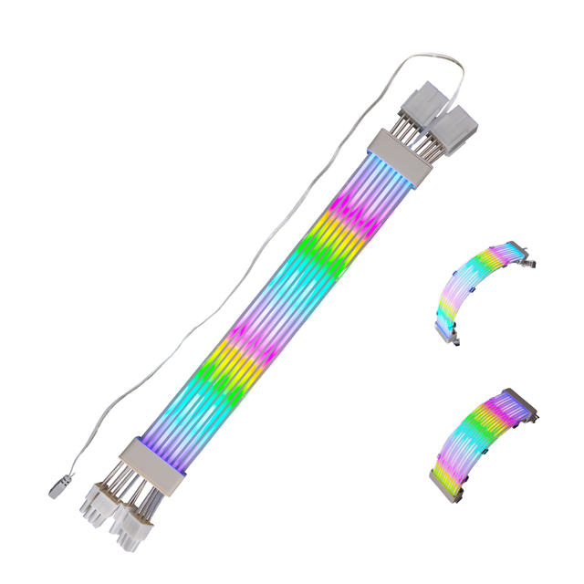 RGB PSU Cables Full White 2*8p ARGB GPU Power Supply 5V3 500mm Strimer Extension Cable Kit Nylon Desktop Stock