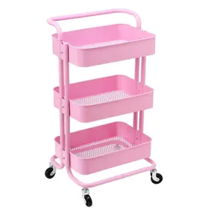 Kitchen 3tier metal mesh rolling cart pink rolling organizer cart rolling cart purple for teachers