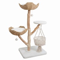 Tour d'activités pour chat en laine de luxe, style maison, avec panier suspendu, durable, facile à assembler, pour Halloween et Noël, vente en gros fabricant