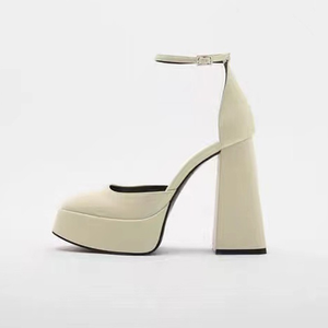 Sandalias de tacón grueso de 12 cm blancas 2025, elegantes zapatos de plataforma Mary Jane, zapatos de mujer modernos, cuñas para exteriores, zapatos de fiesta - Product Image 3