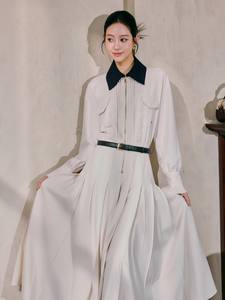 Autunno nuovo abito <span class=keywords><strong>camicia</strong></span> lunga di alta qualità con eleganza in vita Cinching colori a contrasto <span class=keywords><strong>colletto</strong></span> con risvolto stile Casual - Product Image 2