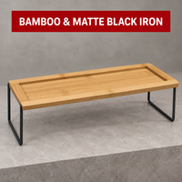 Étagère de rangement fixe en bambou naturel avec cadre en fer noir mat, organisateur de bureau, support de salle de bain, style industriel nordique