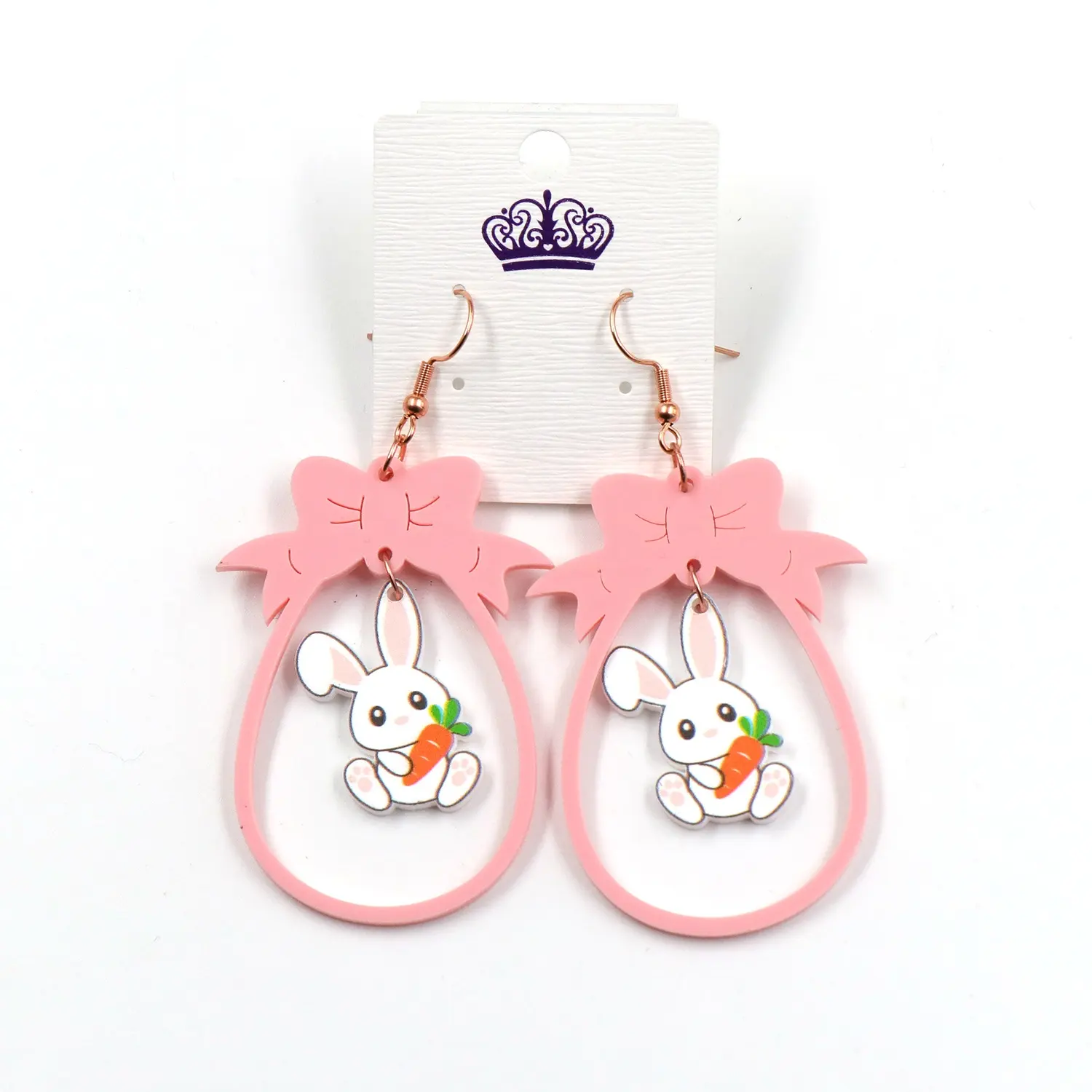 ERS111ER1316 Holiday Statements Earrings Easter Jewelry For Women Pink Bunny Acrylic Eagg Drop Earrings