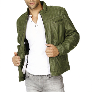 KLJM3 Men's Fashion Indigo Sheep Skin <b>Leather</b> Canvas Tanned Windproof Breathable <b>Jacket</b> High Quality Washed Finish Blouson - Product Image 4