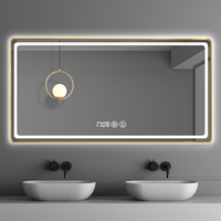 Miroir de salle de bain rectangulaire mural intelligent numérique anti-buée IP44 avec capteur de lumière LED, design graphique pour salon moderne