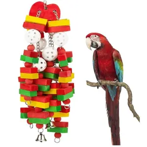 Очень большие игрушки для птиц, игрушки для жевания птиц, попугая, из натурального дерева, с колокольчиками, разноцветные игрушки для африканского серого попугая