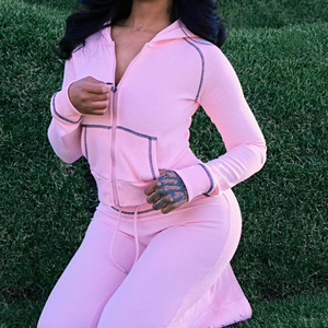 Conjuntos de Ropa de Salón para Mujer, Tejido Waffle, Manga Larga, Chaqueta con Cierre y Pantalones Deportivos, Ropa Personalizada - Product Image 6