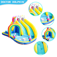 Aire de jeux gonflable personnalisée pour enfants, thème licorne, avec fosse à balles, château gonflable et toboggan aquatique