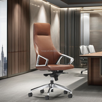Chaise de bureau pivotante à dossier haut, revêtement aspect cuir, structure en aluminium poli, siège inclinable réglable en hauteur, base 5 étoiles, pour bureau à domicile