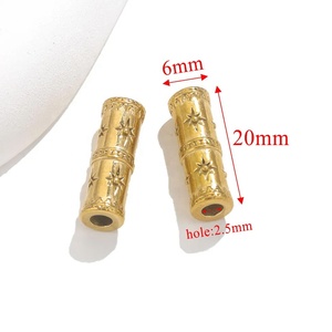 Cuentas de Tubo Grabadas |   Espaciador de Acero Inoxidable Chapado en Oro PVD de 18K con Diseño de Girasol y Estrella para Fabricación de Joyería DIY Aceworks ACS193 - Product Image 3