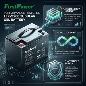 Batterie gel légère FirstPower LFPV1260 12V60Ah avec BMS intégré pour outils électriques, usage domestique et extérieur, durée de vie de 500 cycles - Product Image 4