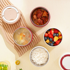 Double Layer <b>Insulated</b> <b>Lunch</b> <b>Box</b> 470Ml Leak Proof Portable Soup Container Round Bento <b>Box</b> For Adults Students Elderly - Product Image 2