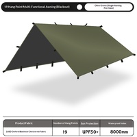 Auvent multifonctionnel à 19 points d'accrochage, vert olive, occultant, tissu Oxford 210D, UPF50+, imperméable 8000 mm
