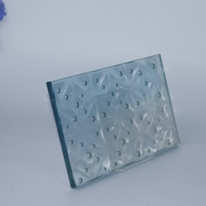 Panneau de verre décoratif texturé en résine bleu clair laminée à motif bulles, verre artistique texturé pour cloison intérieure et décoration de bâtiment - Product Image 1