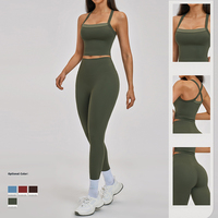 Ensemble de yoga 2 pièces OEM avec logo personnalisé pour femme : Leggings extensibles effet push-up et débardeur court dos croisé avec bordure contrastante