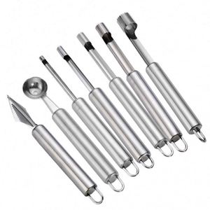 Juego de 7 utensilios manuales de acero inoxidable para extraer el centro de frutas y verduras, herramientas para hacer bolas de sandía, venta al por mayor - Product Image 1
