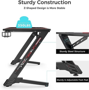 2023 nero Led Rgb Pc Computer Racing Table Home Office Computer Desk Pc mobili moderni computer a forma di X scrivania da gioco nera - Product Image 6