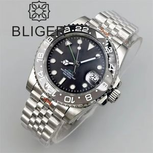 BLIGER 40mm NH34 GMT Montre Homme avec Lunette en Céramique Gris Noir Verre Saphir Vert GMT Aiguilles & <span class=keywords><strong>Bracelet</strong></span> <span class=keywords><strong>Jubilé</strong></span> - Product Image 6