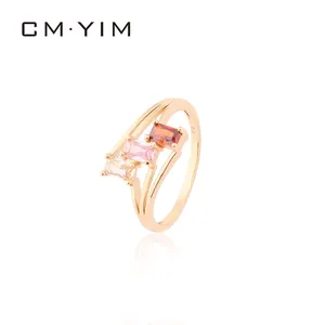 Модные аксессуары, женское персонализированное позолоченное цветное циркониевое кольцо 18 карат, оптовая продажа