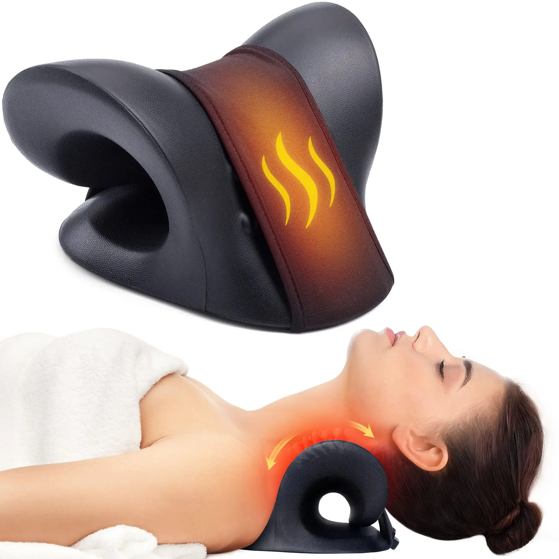 Neck Stretcher Cloud Neck Pain Relief Heated Cervical Traction Device Pillow with Graphene Heating Pad for TMJ Pain Relief
