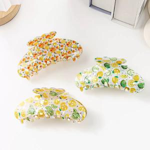 Pinzas para el pelo con estampado de frutas coreanas, bonitas y sencillas, con diseño de cereza, pinzas de tiburón para niñas y mujeres, decoración de cola de caballo de acrílico, joyería - Product Image 3