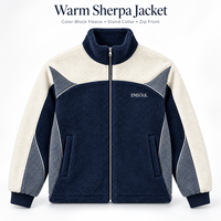 Vestes d'hiver zippées à col montant en polaire color block pour hommes, style streetwear, personnalisables, respirantes, brodées, ODM OEM, de marque premium