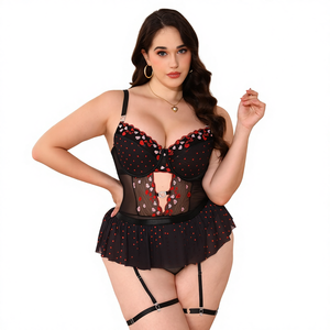 Conjunto de Lingerie Sexy ODM para <span class=keywords><strong>Com</strong></span>ércio Exterior em Tecido Dobby Poliéster <span class=keywords><strong>com</strong></span> Bordado Paixão Tamanho Grande para Mulheres 9145 - Product Image 1