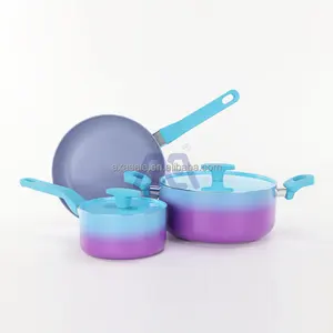 AXA Kitchen Academy Induction Cookware Sets - 3 Piece Blue Hammered Cooking Pans Set, Granite Nonstick Pots and Pans Set