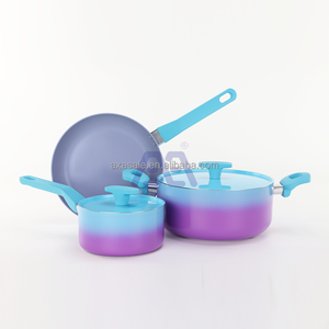 Juego de utensilios de Cocina de Inducción AXA <span class=keywords><strong>Kitchen</strong></span> <span class=keywords><strong>Academy</strong></span>-Juego de sartenes de cocina martillado azul de 3 piezas, juego de ollas y sartenes antiadherentes de granito - Product Image 1