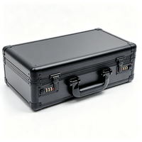 Valise en aluminium noir avec deux serrures à combinaison, mallette de transport rigide en aluminium avec séparateurs en mousse, boîte de rangement portable pour outils