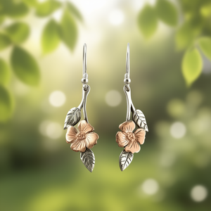 Orecchini pendenti vintage a forma di fiore per donna, in lega di rame placcata argento antico con design a foglia E2999 - Product Image 2