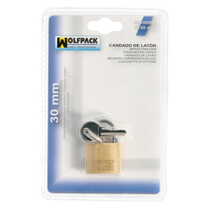 Brass <b>Padlock</b>, Standard Shackle, 30 mm. Blister Pack of 1. Heavy Duty - Product Image 2