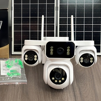 Caméra solaire AOV V360 4 objectifs 8MP 4G, zoom numérique 12X, détection humanoïde par IA, enregistrement 24h/24 et 7j/7, caméra de sécurité extérieure HE