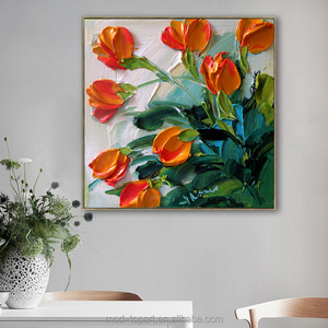 Vivace Dipinto a Olio Moderno di Tulipani, Stampa Digitale Realistica di Fiori su Tela, Arte Murale per Soggiorno e Camera da Letto - Product Image 3