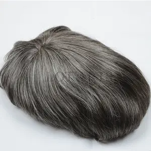 진짜 사람의 모발 주식에 있는 프랑스 레이스 8 "x 10" 남자의 Toupee 머리 조각 #2 혼합 60% 회색 머리 색깔