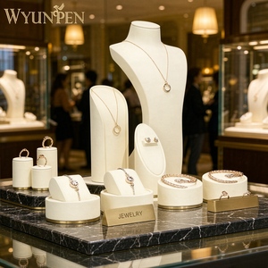 ตู้โชว์เครื่องประดับ WYP สีเบจ ผ้าไมโครไฟเบอร์ สำหรับแหวน สร้อยข้อมือ ต่างหู สร้อยคอ สำหรับร้านขายเครื่องประดับ - Product Image 1