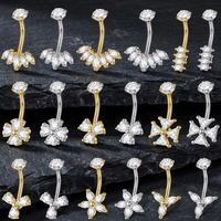 Piercings de nombril en acier inoxydable 14g CRYSPURE PVD Or 5A Zircon pour femmes, motif fleur de lotus, vente en gros OEM