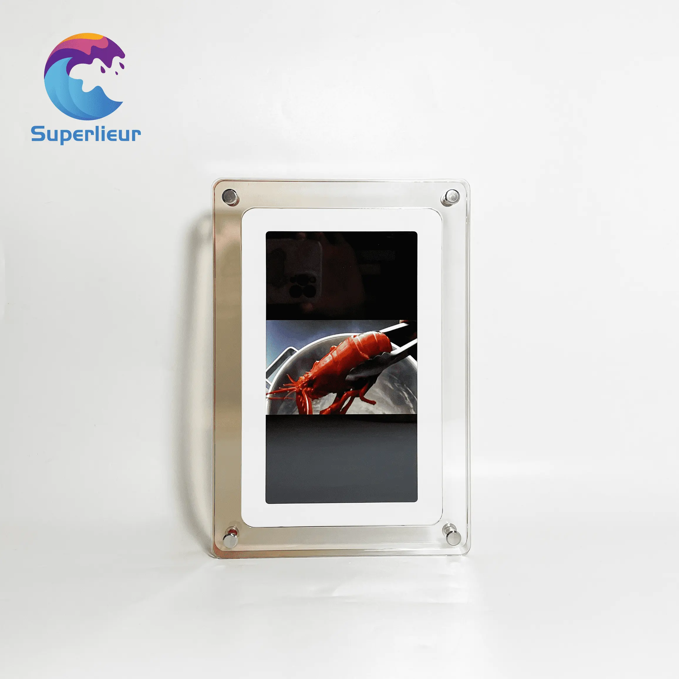 सुपरलियर 7 इंच ips स्क्रीन ब्राउन ग्रेविटी सेंसर थोक डेस्क डिजिटल फोटो एल्बम Lcd ऐक्रेलिक वीडियो फ्रेम
