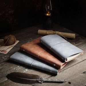 2025 Wholesale Vintage High Quality Handmade Blue Brown Leather <b>A5</b> Spiral Loose-Leaf Refillable Travel Notebook <b>Diary</b> Journal - Product Image 6