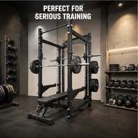 Multi Power Cage Squat Rack Smith Machine avec banc réglable, bras de sécurité et crochets en J pour entraînement de force à domicile