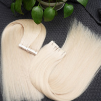 # Extensions de cheveux humains vietnamiens lisses couleur blond platine 60, grade 12A, double tirage, avec bandes adhésives en PU