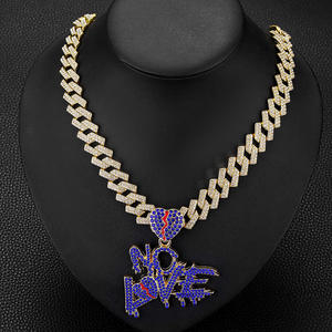 Européen américain <span class=keywords><strong>NOLOVE</strong></span> exagéré coeur fissuration plein diamant lettre pendentif chaînes cubaines collier explosif couleur violette - Product Image 3