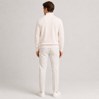 Pull en laine mérinos et cachemire pour homme, col montant, fermeture éclair quart de tour, manches raglan, finition en cuir, tricoté, OEM