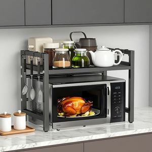 <b>Adjustable</b> Microwave Oven Rack Micro Oven Stand Kitchen Extended Microwave Oven Grill <b>Shelf</b> Microwave Storage Stand for Oven - Product Image 1