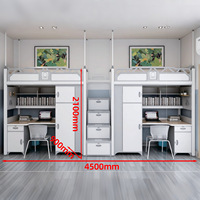 Vente en gros de lit mezzanine d'art en fer avec bureau supérieur et inférieur intégré dortoir étudiant lit du personnel chaises d'hôtel