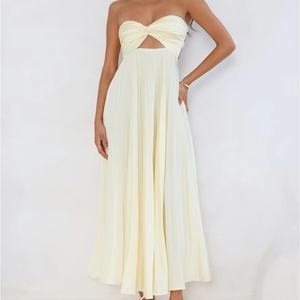 Vestido Maxi Plisado sin Tirantes Personalizado OEM, Vestido de Verano Fluido con Espalda Descubierta para Mujer - Product Image 3