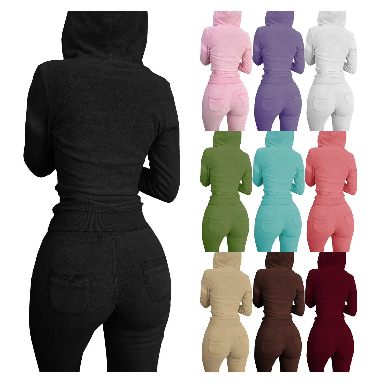 Fabricants personnalisés femme broderie sport remplissage fermeture éclair sweat-shirt court pantalons de survêtement à capuche et jogger ensemble pour femmes