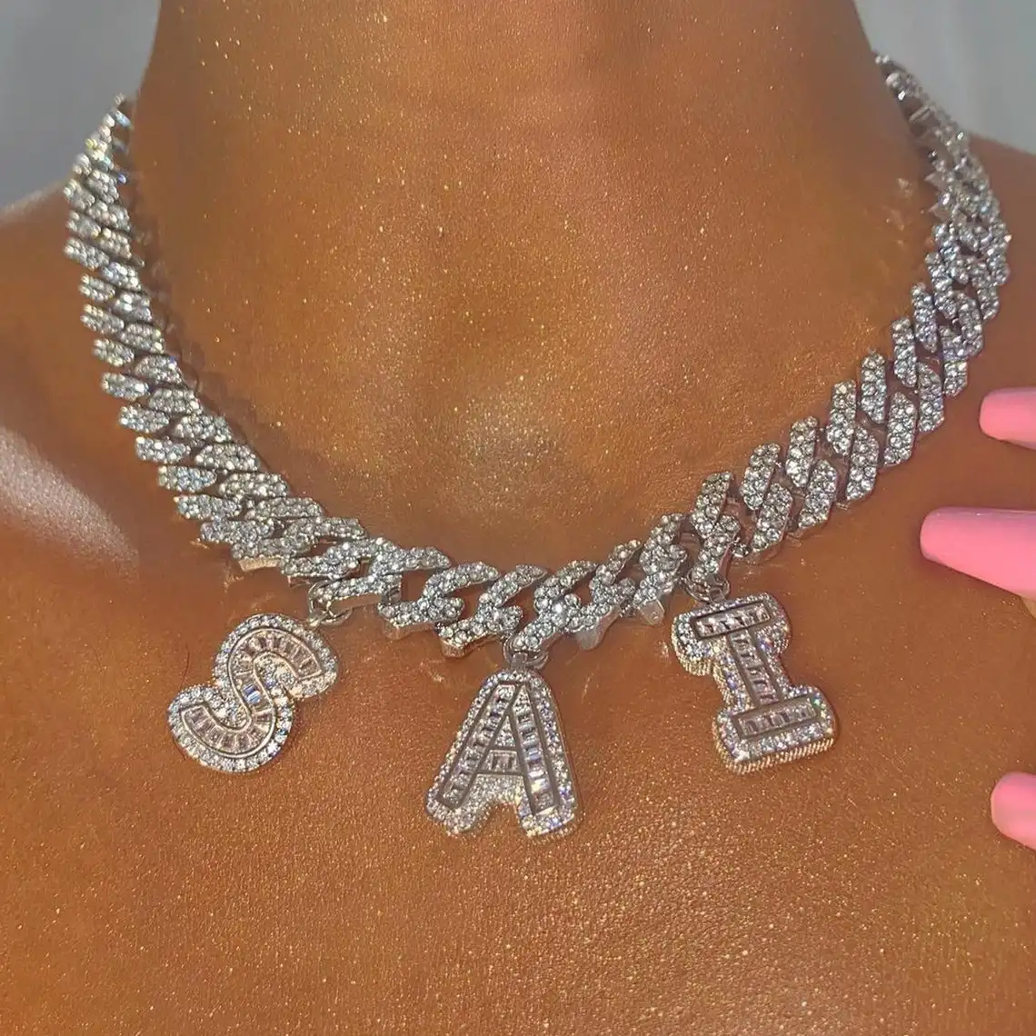 Hip-Hop Stijl Miami Cubaanse Links Iced Out Moissanite Diamond Custom Letters Hanger Ketting Handgemaakte Sieraden