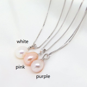 925 כסף סטרלינג תליון שרשרת נדל מים מתוקים טבע פרל תליון עיצובים 8 mm אורז פרל - Product Image 4