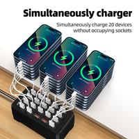 Station de charge USB intelligente 100W à 20 ports, chargeur multi-ports à vitesse rapide, chargeur multiple pour la maison, le bureau, adaptateur pour la diffusion en direct